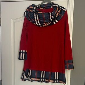 Plaid Trim Red Sweater